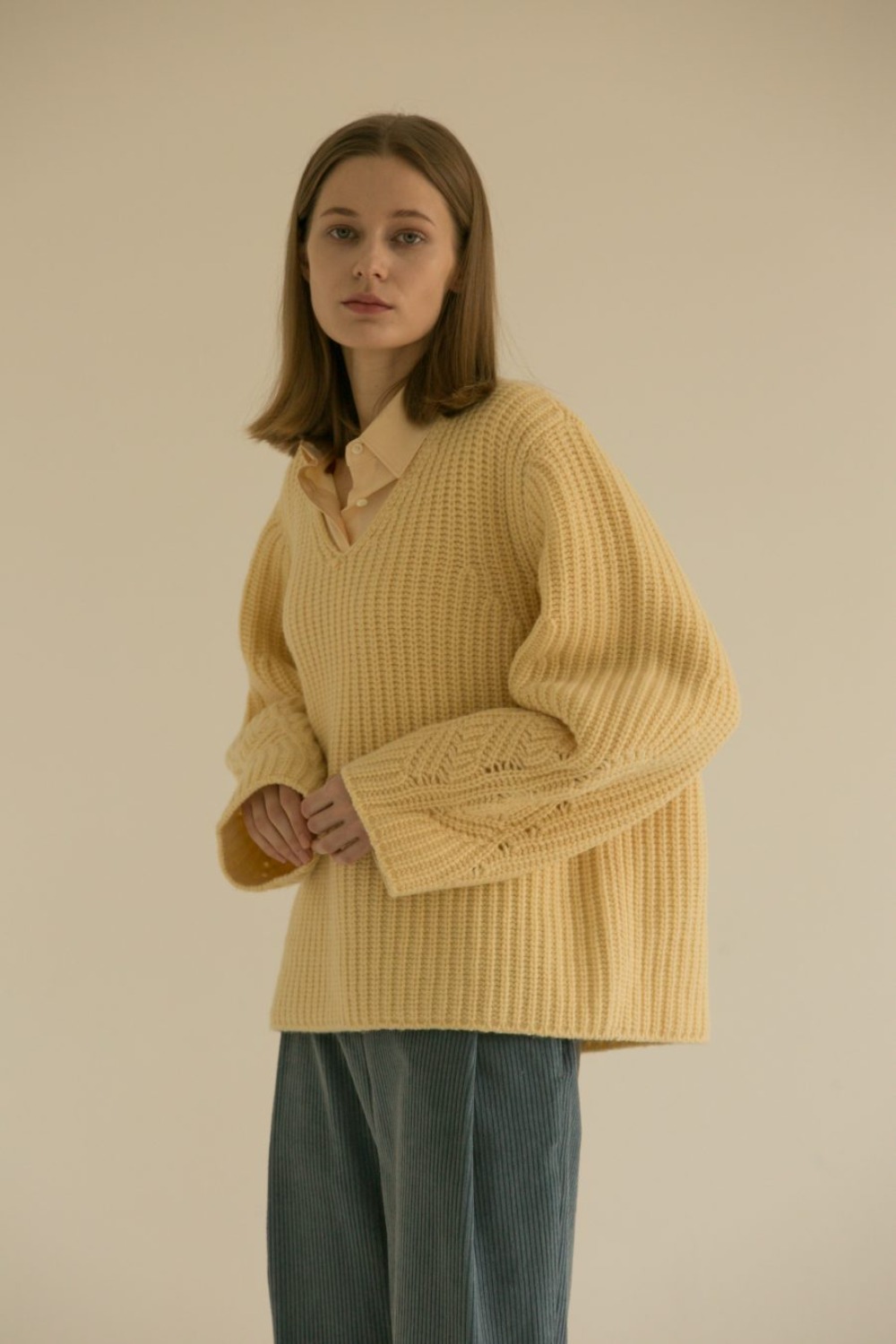 MUSED CHUNKY WOOL KNIT CREAM BUTTER