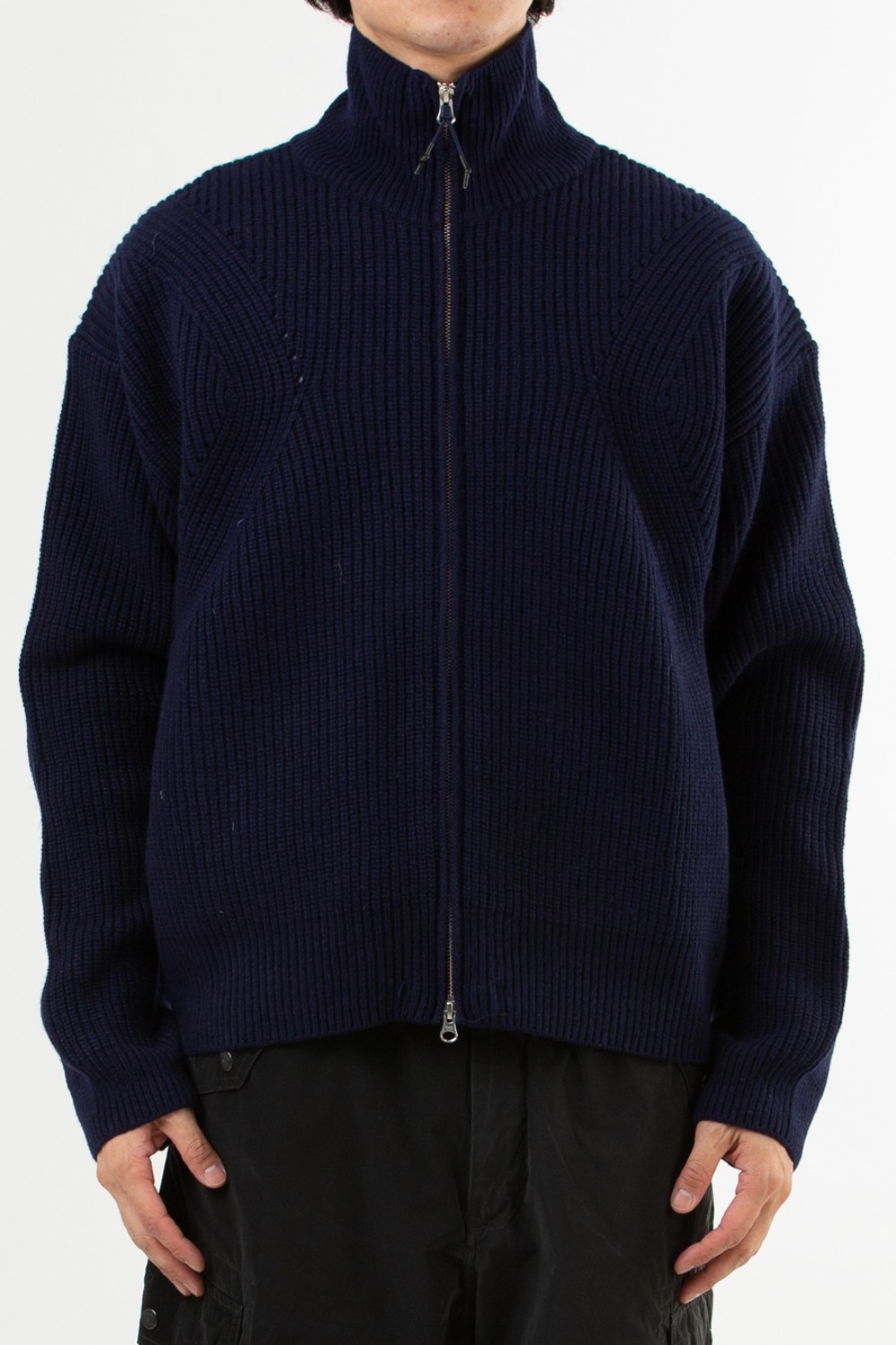 KNITTED ZIP-UP CARDIGAN - NAVY