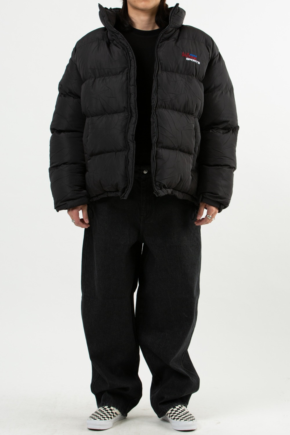 WOVEN CRUSHED PUFFER JACKET BLACK