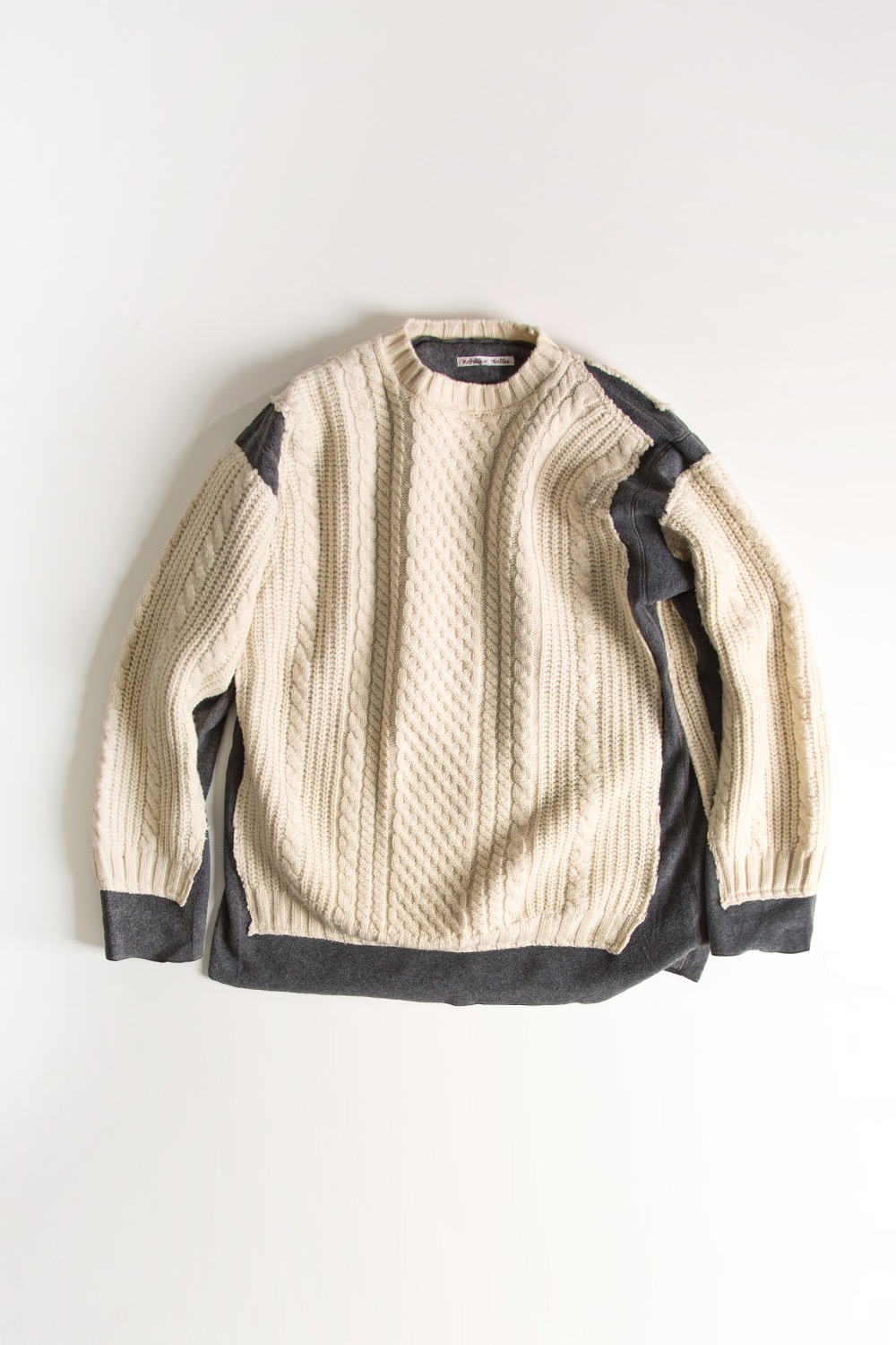 REBUILD BY NEEDLES FISHERMAN SWEATER -&gt; COVERED SWEATER GREY (L-3)