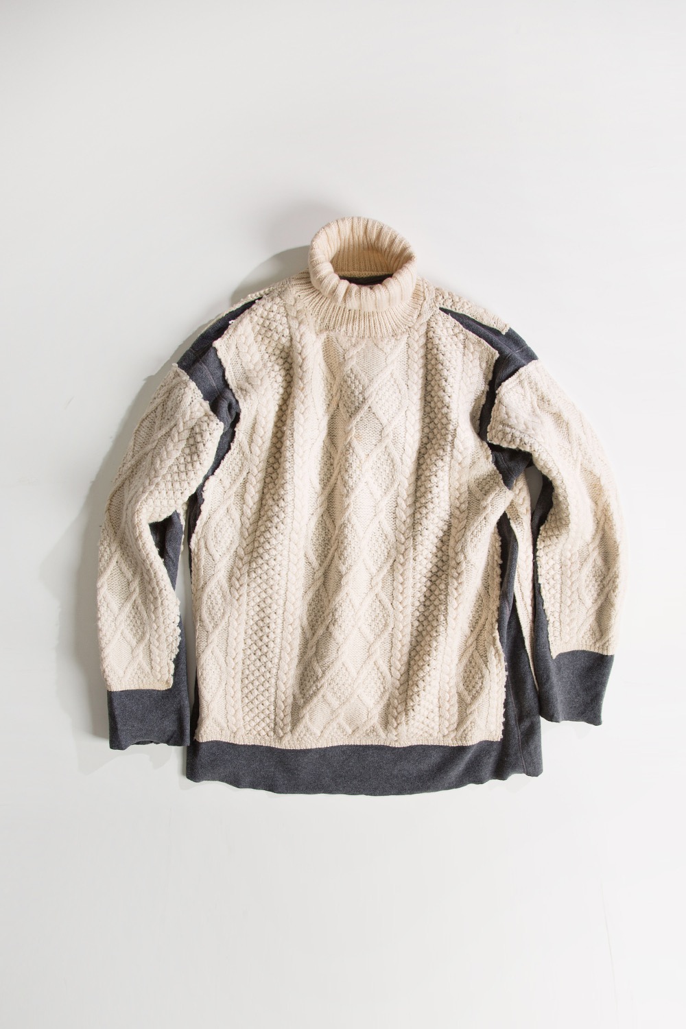 REBUILD BY NEEDLES FISHERMAN SWEATER -&gt; COVERED SWEATER GREY (L-5)