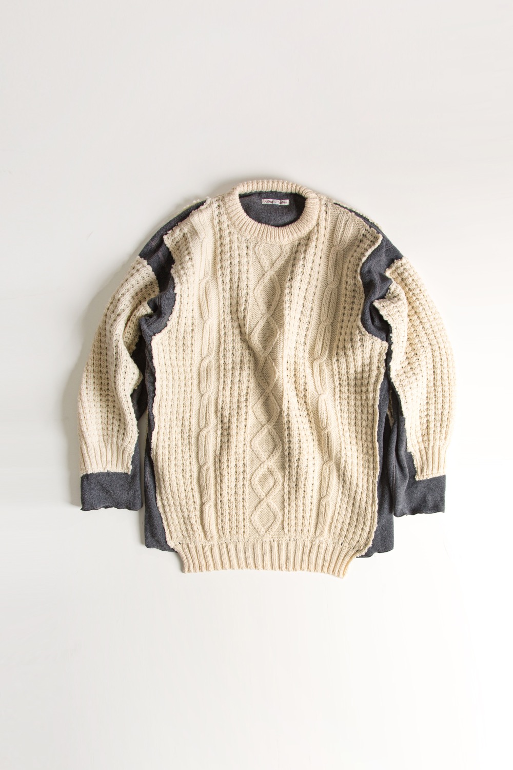 REBUILD BY NEEDLES FISHERMAN SWEATER -&gt; COVERED SWEATER GREY (XL-7)