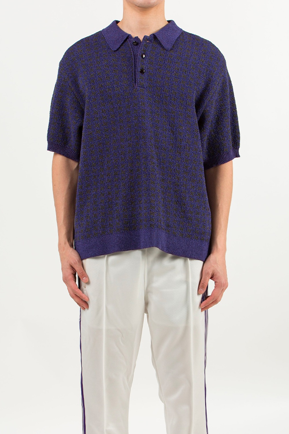 (23SS) PURPLE NEEDLES POLO SWEATER - HOUNDSTOOTH