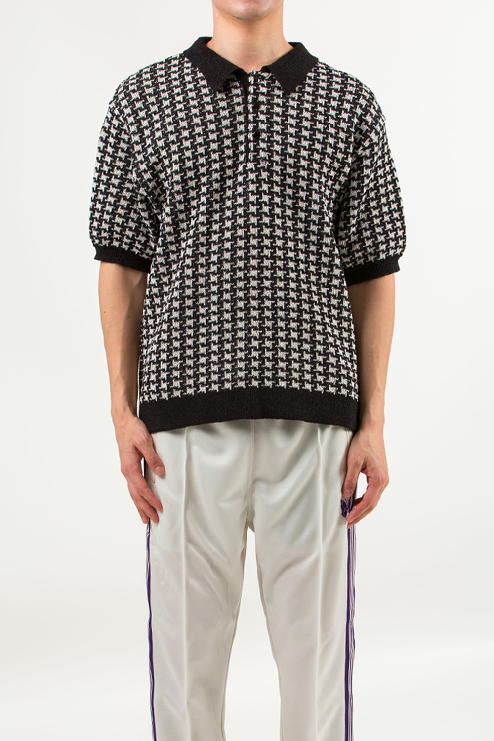 (23SS) BLACK NEEDLES POLO SWEATER - HOUNDSTOOTH