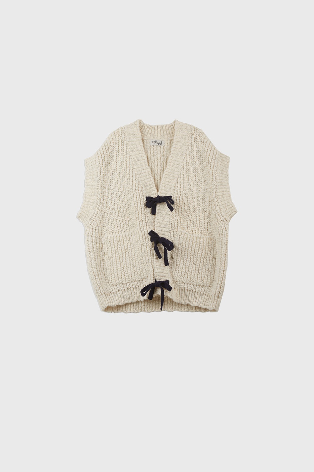 (23FW) MUSED ALPACA CONTRAST RIBBON TIED KNIT VEST IVORY