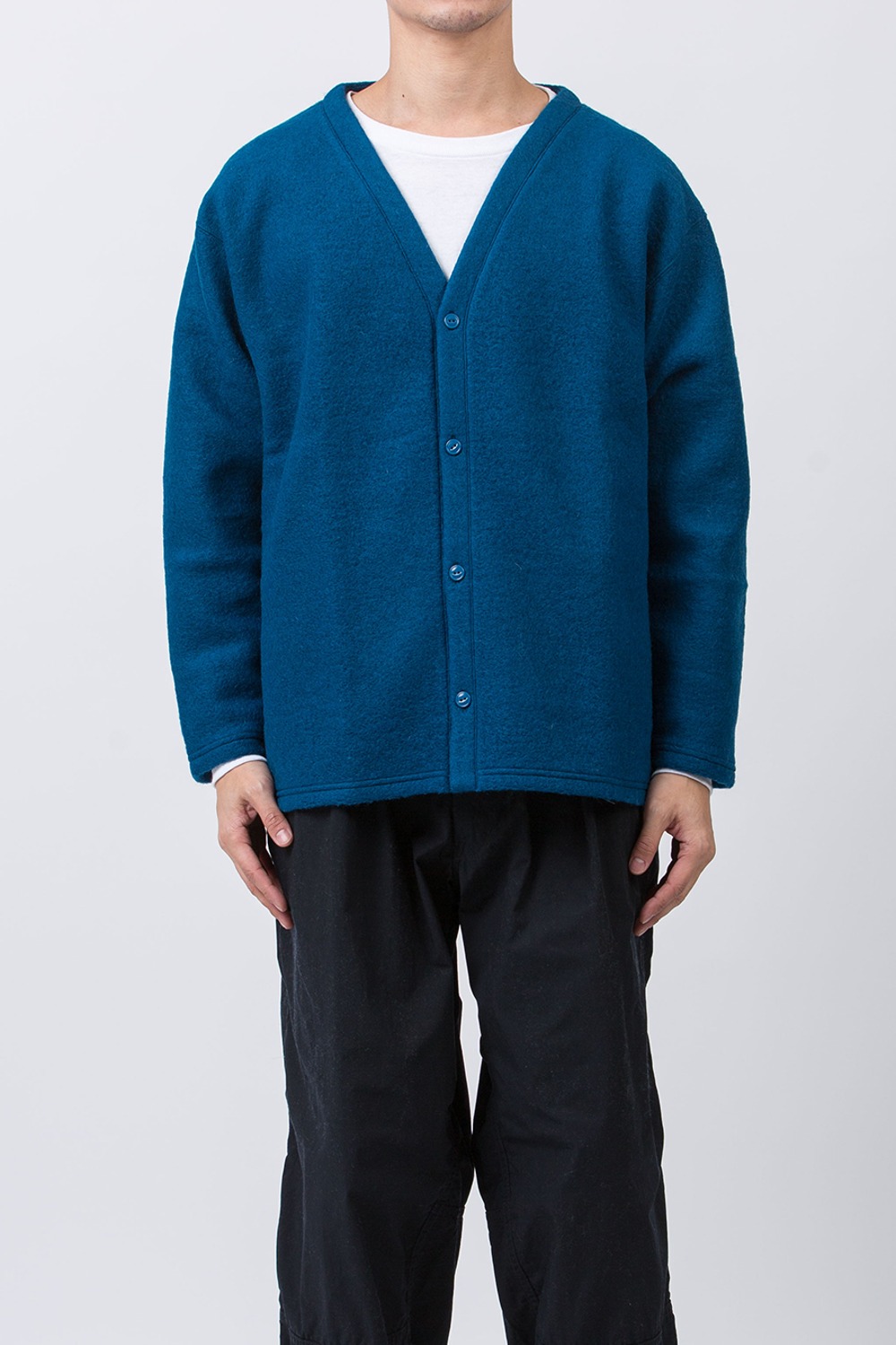 (23FW) SOUTH2 WEST8 S.S. V NECK CARDIGAN - W/PE BOILED JERSEY A-BLUE