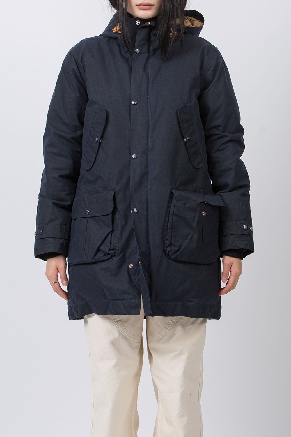 Heavy Wax Goose Down Parka Navy Ladies by ITALY(8002W-BX)