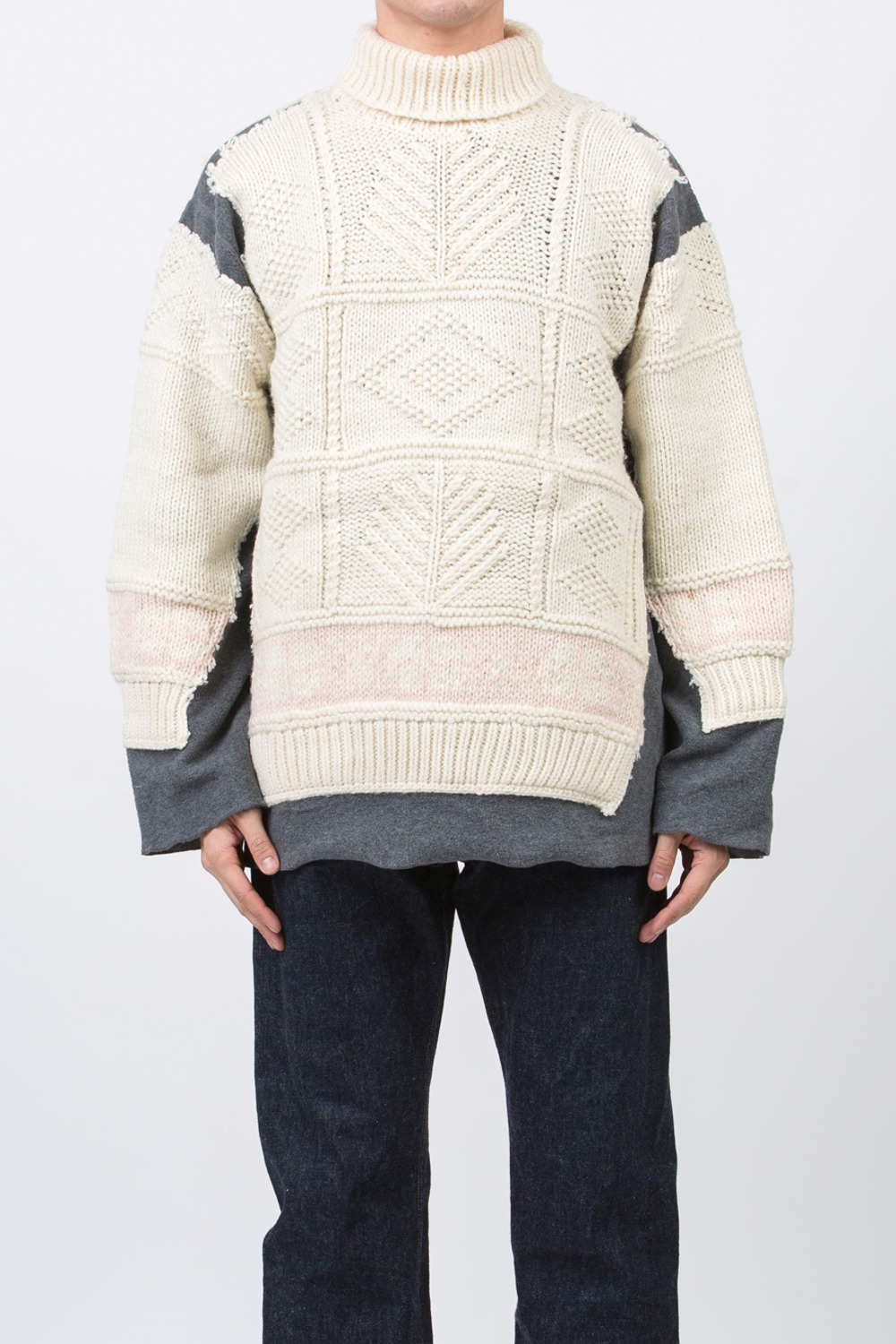 REBUILD BY NEEDLES FISHERMAN SWEATER -&gt; COVERED SWEATER GREY (L-2)