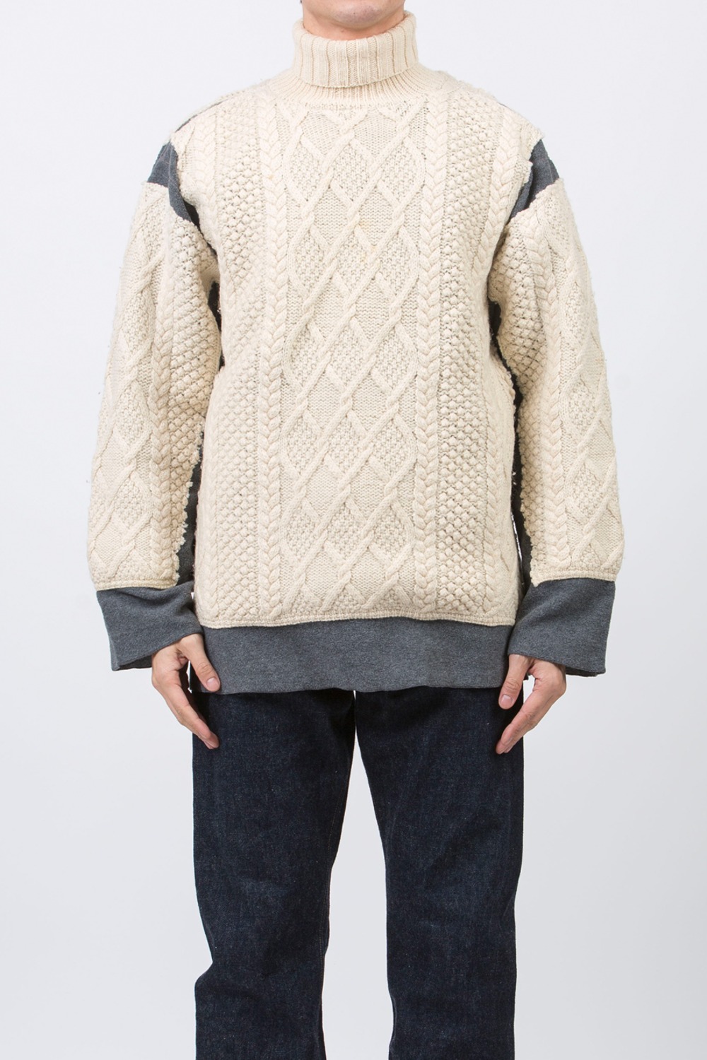 REBUILD BY NEEDLES FISHERMAN SWEATER -&gt; COVERED SWEATER GREY (L-5)